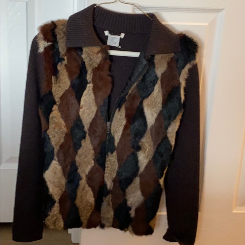 Rabbit fur and wool zippered women’s jacket